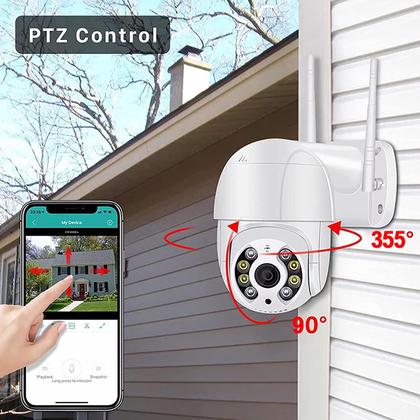 Imagem de Câmera de Segurança IP Sem Fio Externa HD  Visão Noturna Infravermelha Visão PTZ de 360 Graus IP66 à Prova d'água