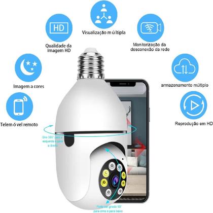 Imagem de Câmera de Segurança Lâmpada Sem Fio WiFi 1080P HD 360 Graus Visão Noturna Bivolt App Yoosee