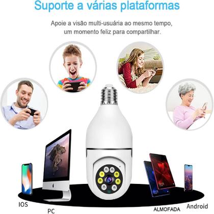 Imagem de Câmera de Segurança Lâmpada Sem Fio WiFi 1080P HD 360 Graus Visão Noturna Bivolt App Yoosee