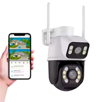 Imagem de Câmera de Segurança Lente Dupla, Giratória, Wi-Fi, Visão Noturna, Sensor IR, Aúdio Bidirecional, Aplicativo ICSEE, A-28