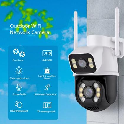 Imagem de Câmera de Segurança Lente Dupla, Giratória, Wi-Fi, Visão Noturna, Sensor IR, Aúdio Bidirecional, Aplicativo ICSEE, A-28