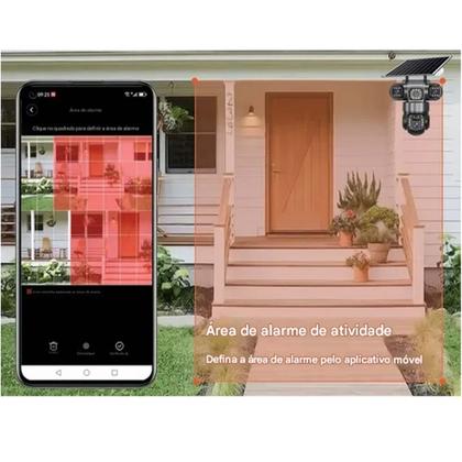 Imagem de Camera de Segurança Placa Solar Lente Dupla 360 Graus WiFi HD App Sensor Presença Visao Noturna Visao Panoramica