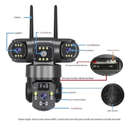 Imagem de Camera de Segurança Placa Solar Lente Dupla 360 Graus WiFi HD App Sensor Presença Visao Noturna Visao Panoramica