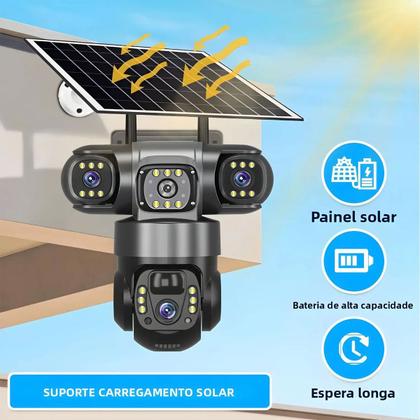 Imagem de Camera de Segurança Placa Solar Lente Dupla 360 Graus WiFi HD App Sensor Presença Visao Noturna Visao Panoramica