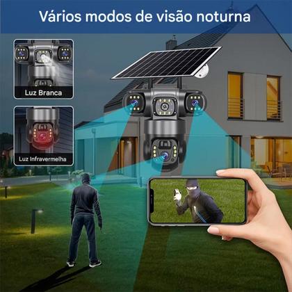 Imagem de Camera de Segurança Placa Solar Lente Dupla 360 Graus WiFi HD App Sensor Presença Visao Noturna Visao Panoramica