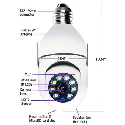 Imagem de Camera de segurança Smart Ip Lampada Ptz 360º Cartão Micro SD Audio com resolução de 2MP visão nocturna incluída branca