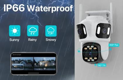 Imagem de Câmera De Segurança Smart Wi-fi Ip Externa Tripla Lente Prova D' Agua Monitoramento 180 Visão Noturna