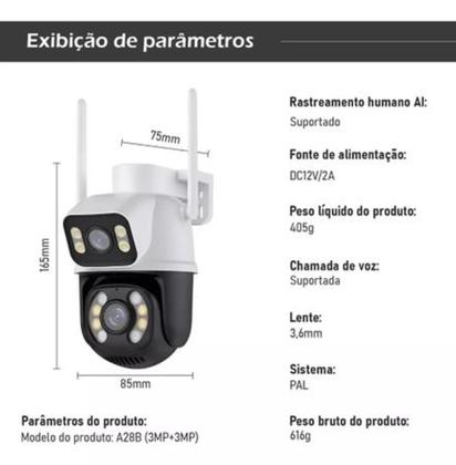 Imagem de Câmera De Segurança Smart Wi-fi Ip66 Dupla Lente 360 Visão Noturna Externa Prova D' Agua - BBG