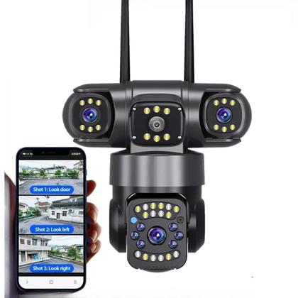 Imagem de Camera de Segurança Tres Lentes 360 Graus App Wifi Microfone Audio Sensor Movimento Visao Noturna Residencial Comercial