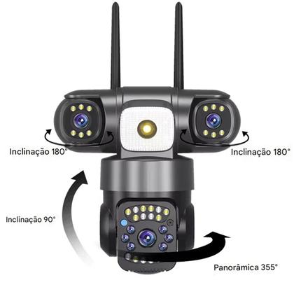 Imagem de Camera de Segurança Tres Lentes 360 Graus App Wifi Microfone Audio Sensor Movimento Visao Noturna Residencial Comercial