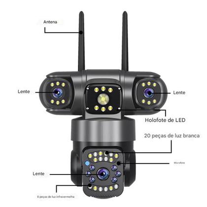 Imagem de Camera de Segurança Tres Lentes 360 Graus App Wifi Microfone Audio Sensor Movimento Visao Noturna Residencial Comercial