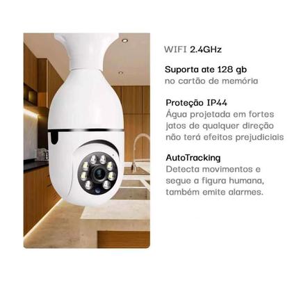 Imagem de Câmera de segurança wi-fi ip sem fio 360 encaixe lampada aplicativo yoosee ptz full HD visão noturna - bivolt