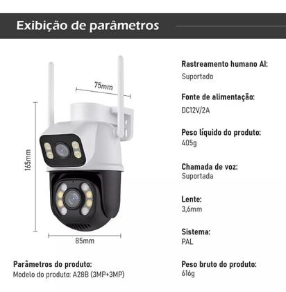 Imagem de Câmera De Segurança Wi-Fi Smart Camera A28B Dupla 3Mp Icsee