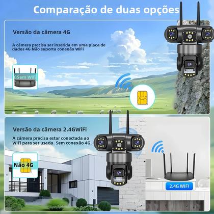 Imagem de Câmera de Segurança WiFi 4G com Zoom 10X e Lente Tripla de 12MP - Monitoramento Interno e Externo