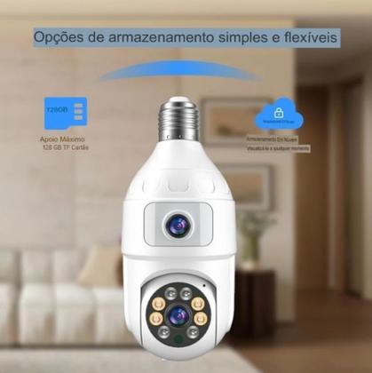 Imagem de Câmera de Segurança Wifi Lâmpada 360 Visão Noturna Lente Dupla Full HD Interna Externa Audio