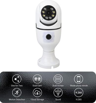 Imagem de Câmera de Segurança Wifi Lâmpada 360 Visão Noturna Lente Dupla Full HD Interna Externa Audio