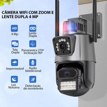 Imagem de Camera De Segurança Wifi Lente Dupla 4Mp App Celular Sirene Som Sensor Movimento Luz Uv Microfone Visao Norturna