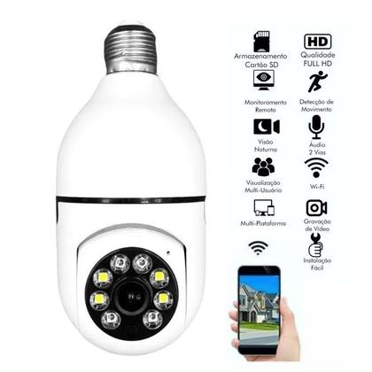 Imagem de Câmera de segurança WIFI sem fio 360 encaixe lampada aplicativo Full HD visão noturna - bivolt