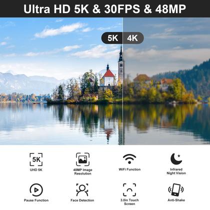 Imagem de Câmera de Vídeo FJFJOPK 5K 48MP WiFi com Visão Noturna - Ideal para Vlogging