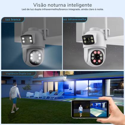 Imagem de Câmera de Vigilância Externa com Duas Lentes Detecção de Movimento Visão Noturna e Wifi