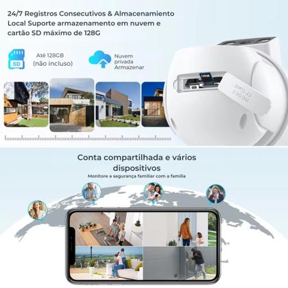 Imagem de Câmera de Vigilância Externa com Duas Lentes Detecção de Movimento Visão Noturna e Wifi