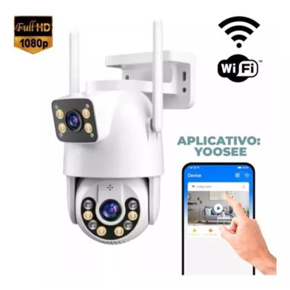 Imagem de Câmera de Vigilância Externa com Duas Lentes Detecção de Movimento Visão Noturna e Wifi