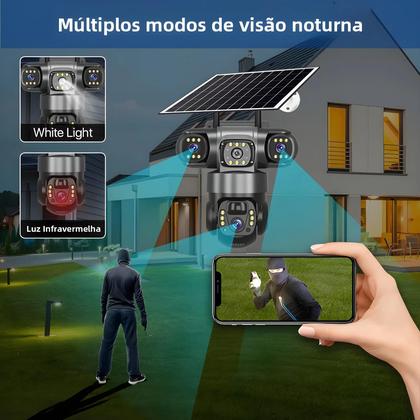 Imagem de Câmera De Vigilância Solar WiFi HD 15MP Com 3 Lentes À Prova d'Água V380PRO Visão Noturna Áudio