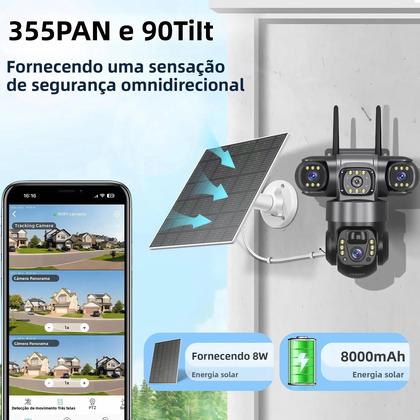 Imagem de Câmera De Vigilância Solar WiFi HD 15MP Com 3 Lentes À Prova d'Água V380PRO Visão Noturna Áudio