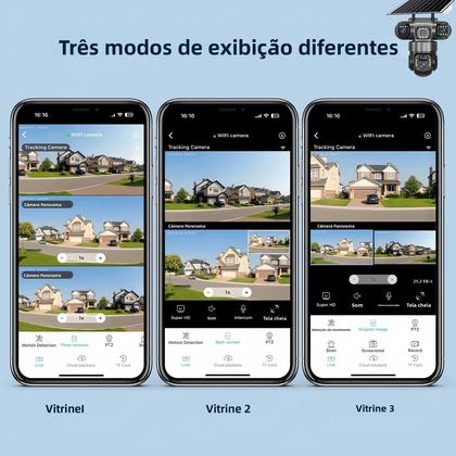 Imagem de Câmera De Vigilância Solar WiFi HD 15MP Com 3 Lentes À Prova d'Água V380PRO Visão Noturna Áudio