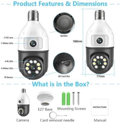 Imagem de Câmera de Vigilância Wi-Fi em Formato de Lâmpada com Duas Lentes e  Visão Noturna Colorida