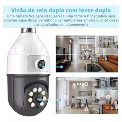 Imagem de Câmera de Vigilância Wi-Fi em Formato de Lâmpada com Duas Lentes e  Visão Noturna Colorida