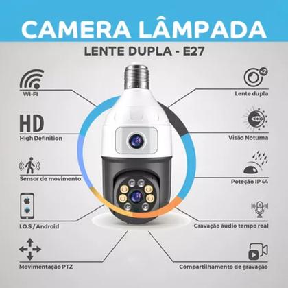 Imagem de Câmera de Vigilância Wi-Fi em Formato de Lâmpada com Duas Lentes e  Visão Noturna Colorida