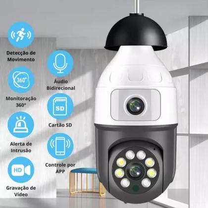 Imagem de Câmera de Vigilância Wi-Fi em Formato de Lâmpada com Duas Lentes e  Visão Noturna Colorida