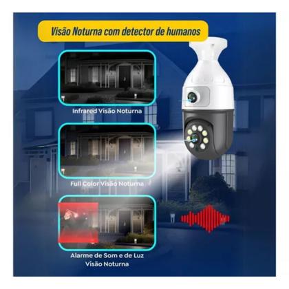 Imagem de Câmera de Vigilância Wi-Fi em Formato de Lâmpada com Duas Lentes e  Visão Noturna Colorida