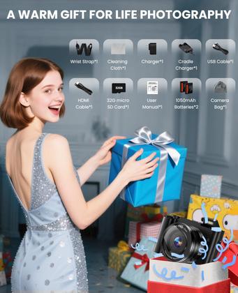 Imagem de Câmera digital Asonida 4K 64MP Vlogging de lente dupla 30FPS