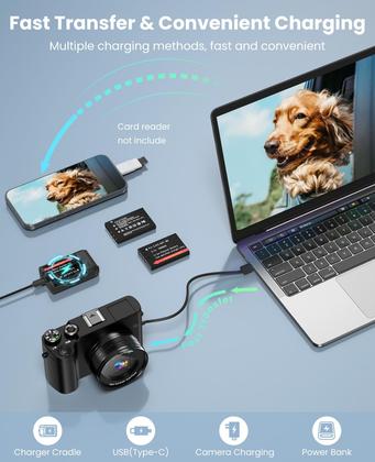 Imagem de Câmera digital Asonida 4K 64MP Vlogging de lente dupla 30FPS