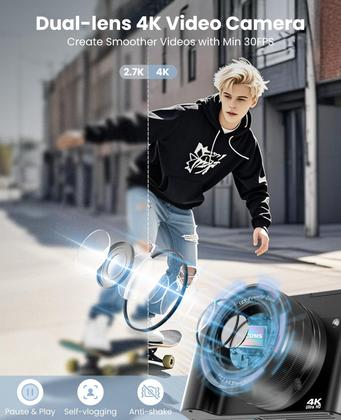 Imagem de Câmera digital Asonida 4K 64MP Vlogging de lente dupla 30FPS