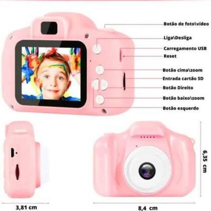 Imagem de Camera Digital Azul Infantil Mini Efeitos Fotos Voz Recarregável Com Capa Proteção Cachorro Jogos