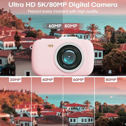 Imagem de Câmera digital Camcordy 5K 80MP 18X Zoom 2,8" Rosa