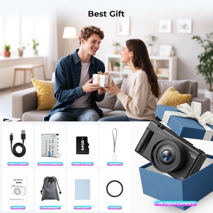 Imagem de Câmera digital CAMWORLD 4K 72MP com cartão SD de 64GB e bateria