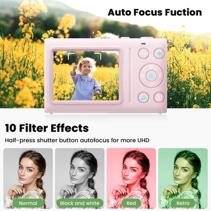 Imagem de Câmera digital CAMWORLD 64MP 4K com foco automático 18X Zoom rosa