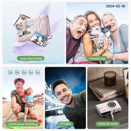 Imagem de Câmera digital CAMWORLD 64MP 4K com foco automático 18X Zoom rosa