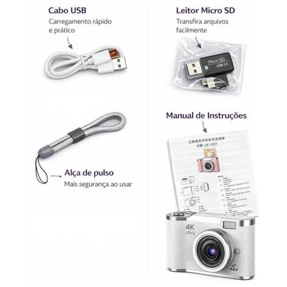Imagem de Câmera Digital Compacta 4K com Tela Giratória Zoom 8X Perfeita para Presentes : AMARELO