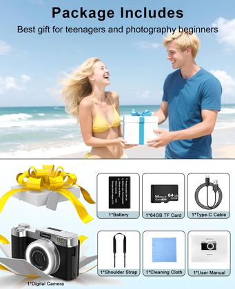 Imagem de Câmera digital FLATIC 4K 64MP com cartão de 64GB com zoom 18X