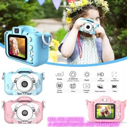 Imagem de Camera Digital Infantil mais Cartão de 8GB Fotos Voz Recarregável Com Capa Alça Cachorro Jogos Cor Azul