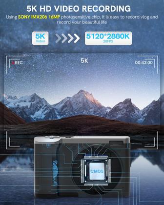 Imagem de Câmera digital Lecnippy 2024 56MP 5K, foco automático, zoom 10X