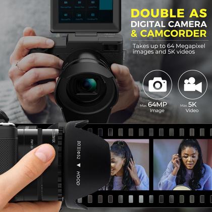 Imagem de Câmera digital novzzovaz 5K 64MP com zoom óptico de 5X e bolsa