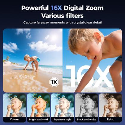 Imagem de Câmera digital QIUOIO 4K 64MP com tela flip de zoom 16X