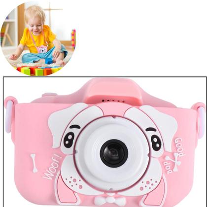 Imagem de Camera Digital Rosa Infantil Mini Efeitos Fotos Voz Recarregável Com Capa Proteção Cachorro Jogos