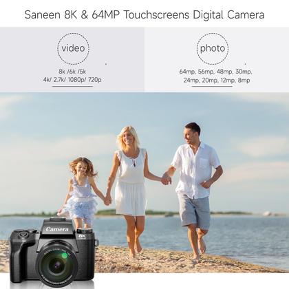 Imagem de Câmera digital Saneen 8K 64MP Vlogging 4" com tela sensível ao toque